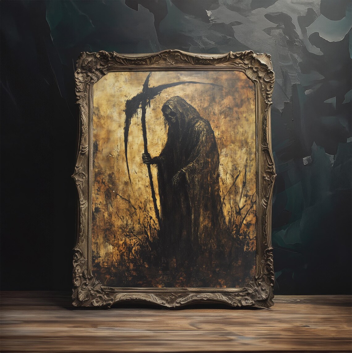 Grim Reaper Holding Tall Scythe Dark Gothic Oil Painting Poster - Image 3