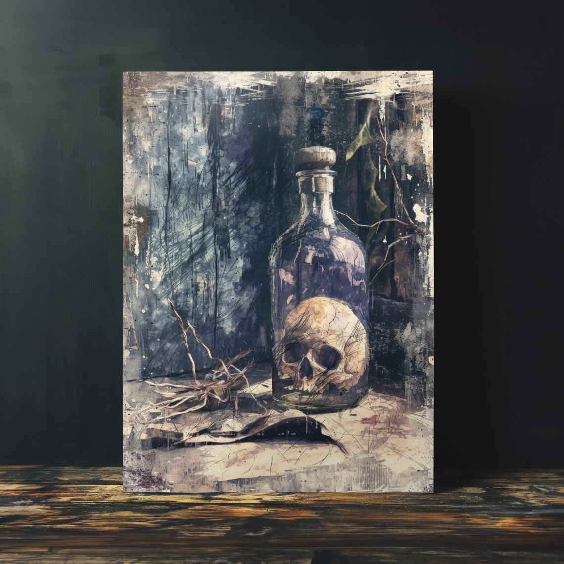 Skull In Potion Bottle Dark Magic Painting Witchcore Wall Decor Print - Image 4