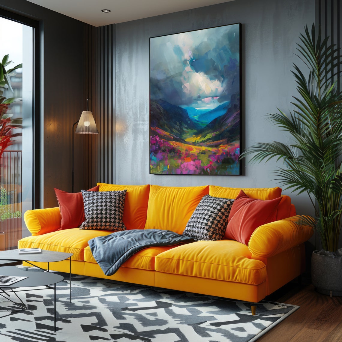 Stormy Mountain Valley Wildflowers Moody Oil Painting Art Poster - Image 4