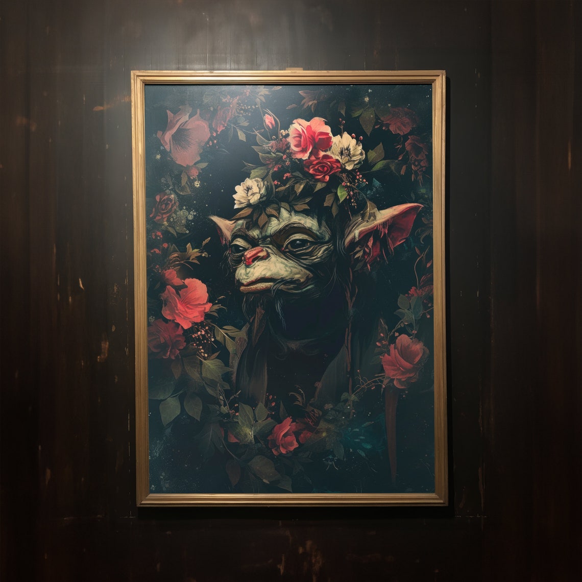 Dark Goblin Portrait With Floral Crown Gothic Fantasy Art Poster - Image 4