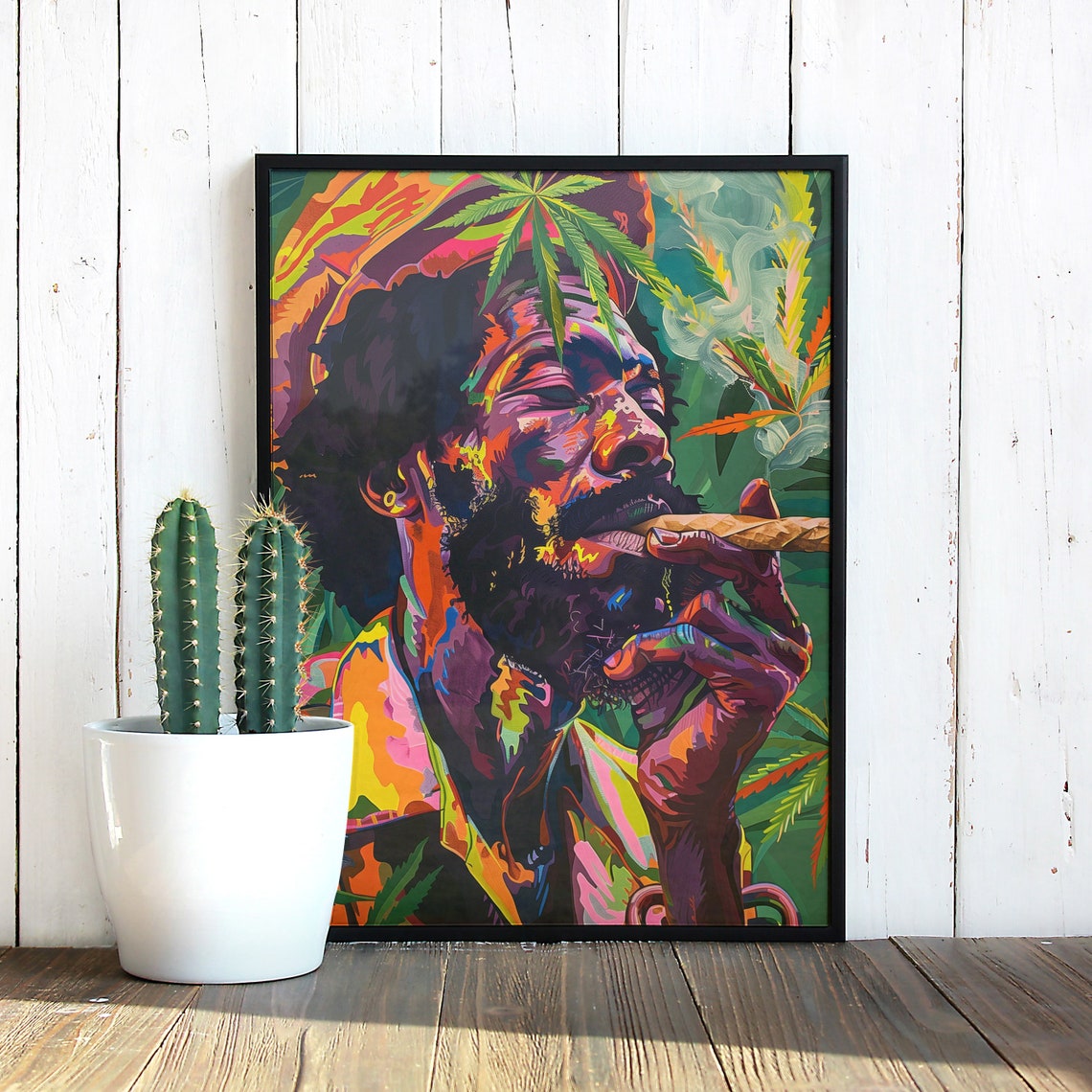 Ganja Smoking Rasta Man Vibrant Psychedelic Caribbean Pop Art Poster - Image 2