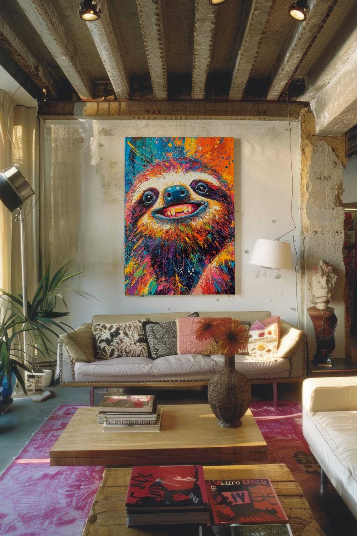 Grinning Sloth Colorful Pop Art Paint Splatter Animal Portrait Poster - Image 4