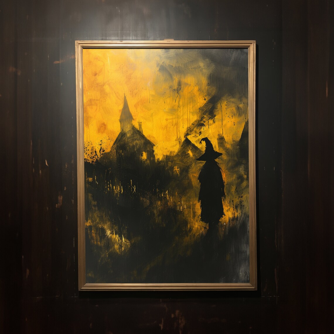 Witch And Chapel Golden Night Vintage Dark Academia Art Poster - Image 2