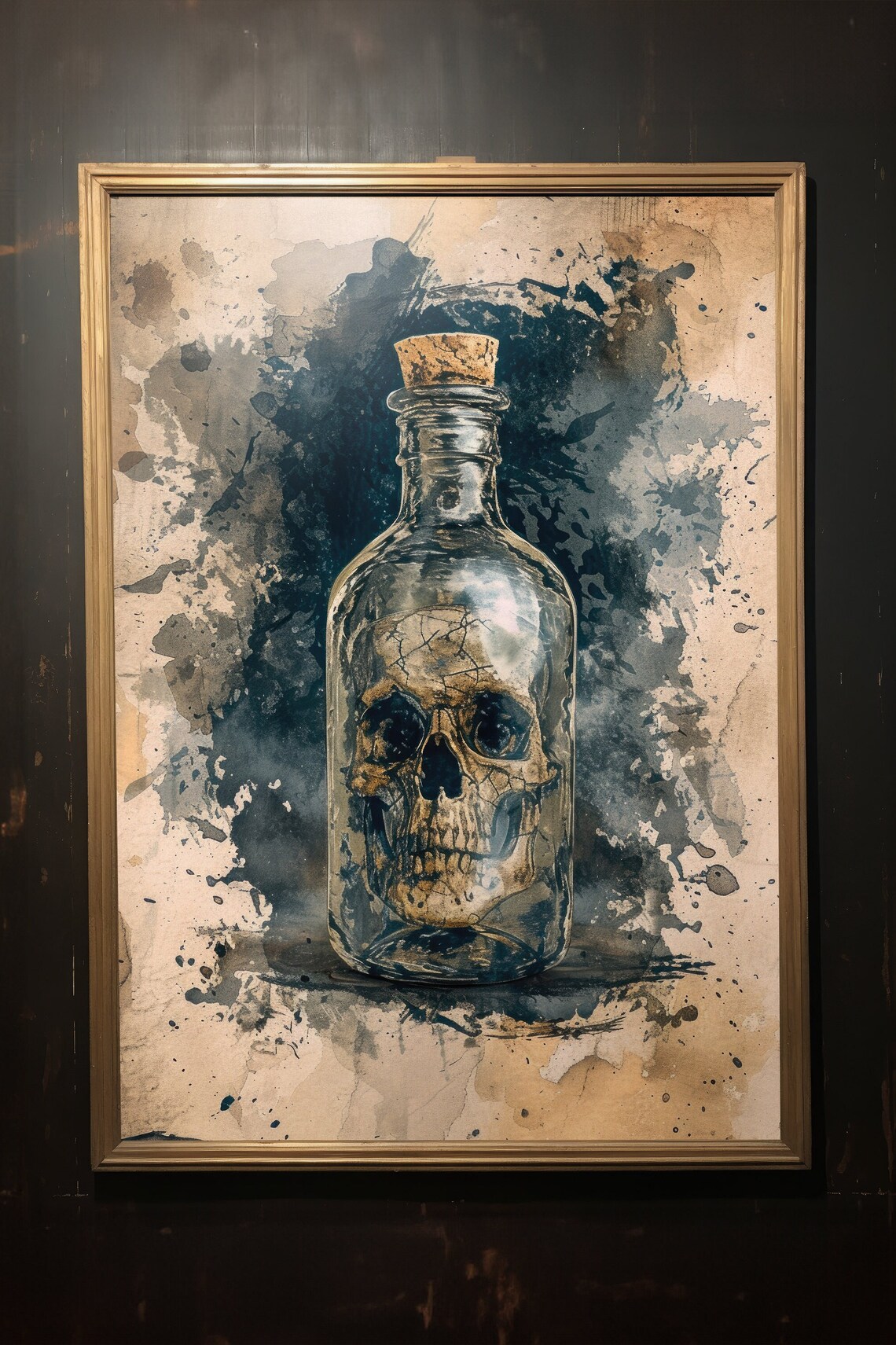 Skull In Glass Bottle Grunge Watercolor Painting Dark Art Print - Image 3