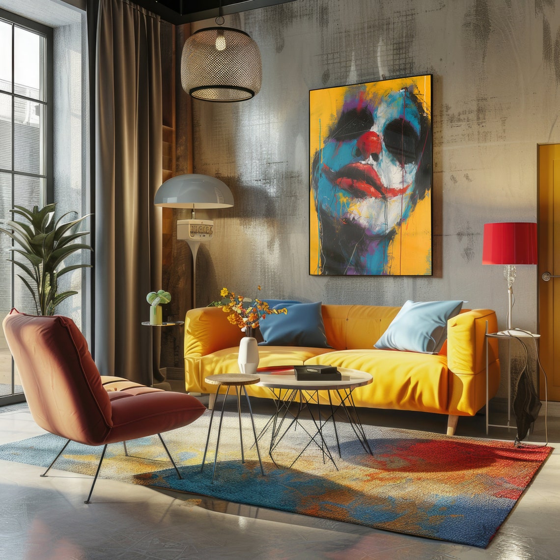 Moody Jester Clown Face Abstract Pop Art Colorful Painting Poster - Image 2