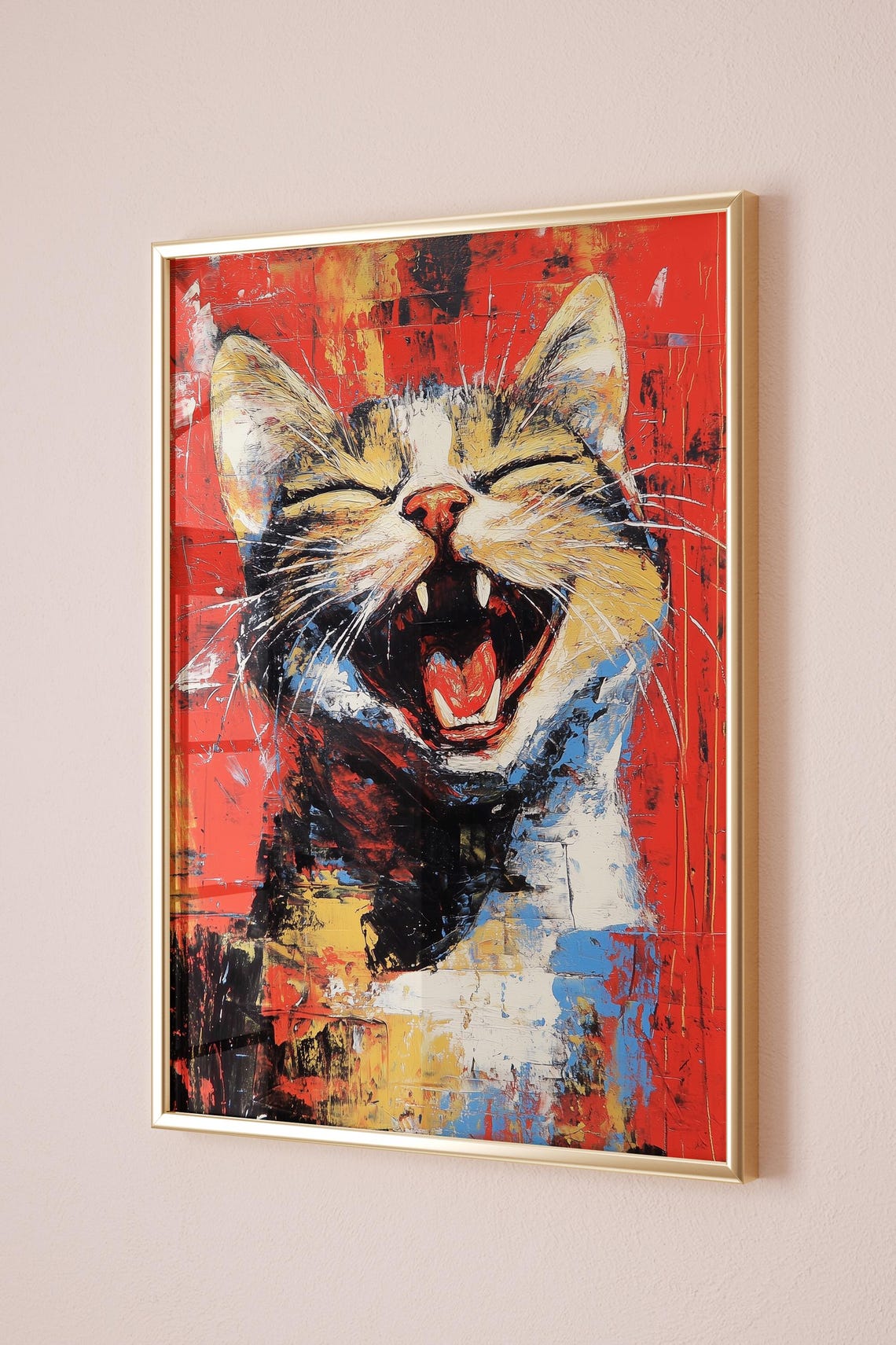 Laughing Tabby Cat Red Background Pop Art Paint Splatter Pet Poster - Image 3