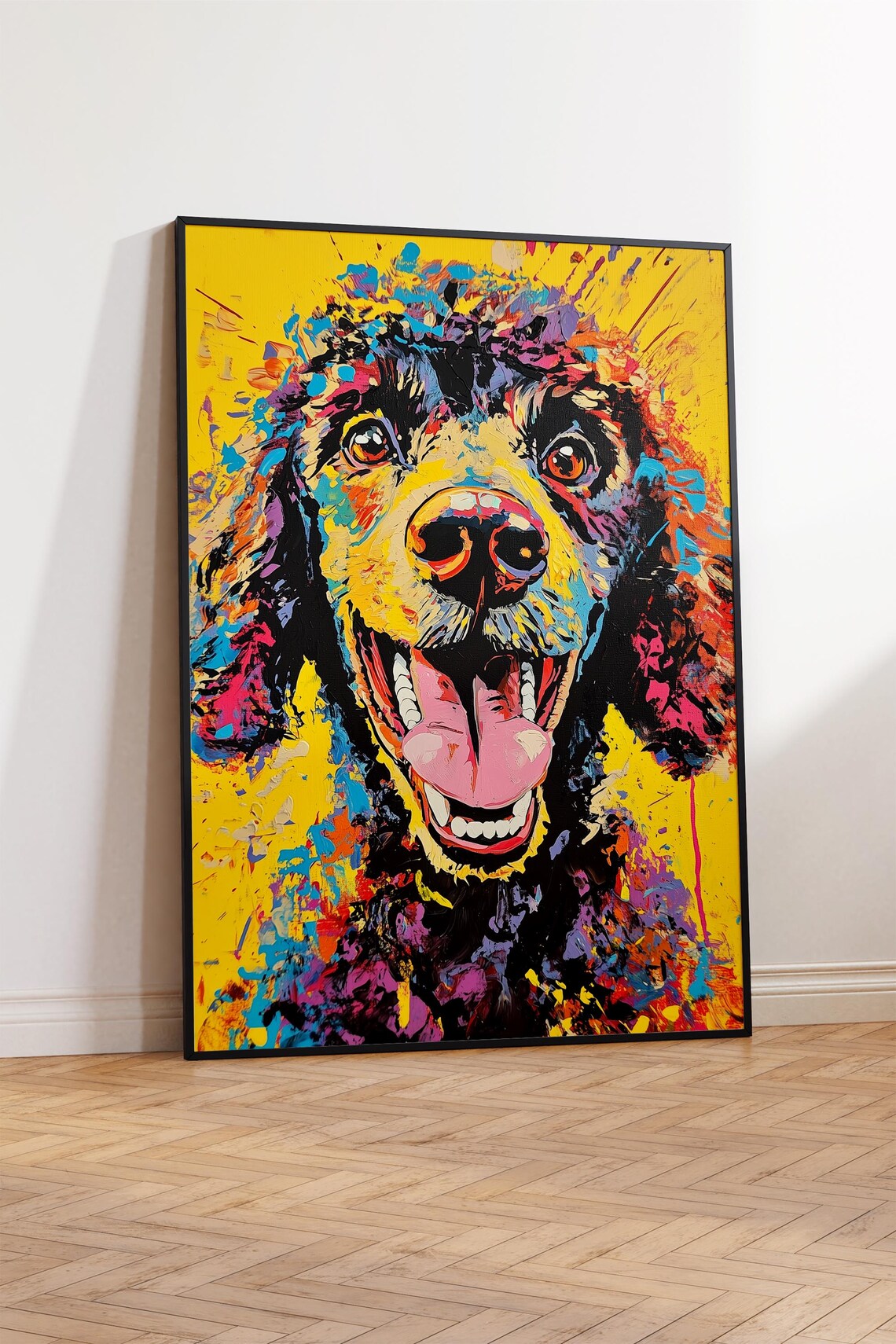 Happy Poodle Tongue Out Yellow Background Pop Art Dog Portrait Poster - Image 3