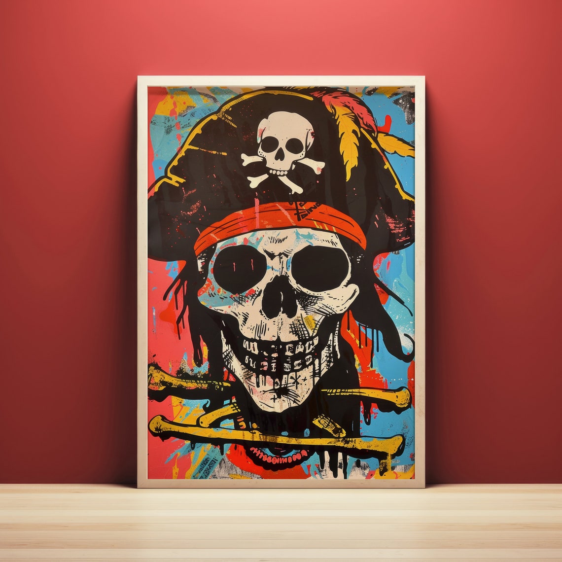 Jolly Roger Pirate Skull Pop Art Print Colorful Graffiti Wall Decor - Image 2