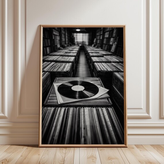 Record Store Vinyl Bin Black And White Photography Art Poster