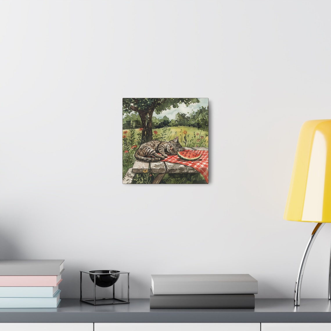Tabby Cat Napping on Picnic Table With Watermelon Summer Poster - Image 7