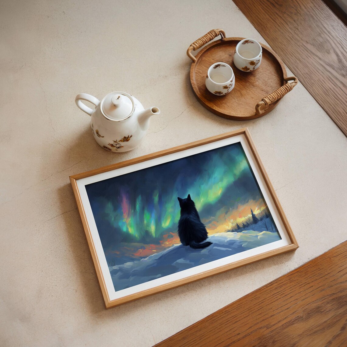 Black Cat and Aurora Borealis, Nature Art Print - Image 7
