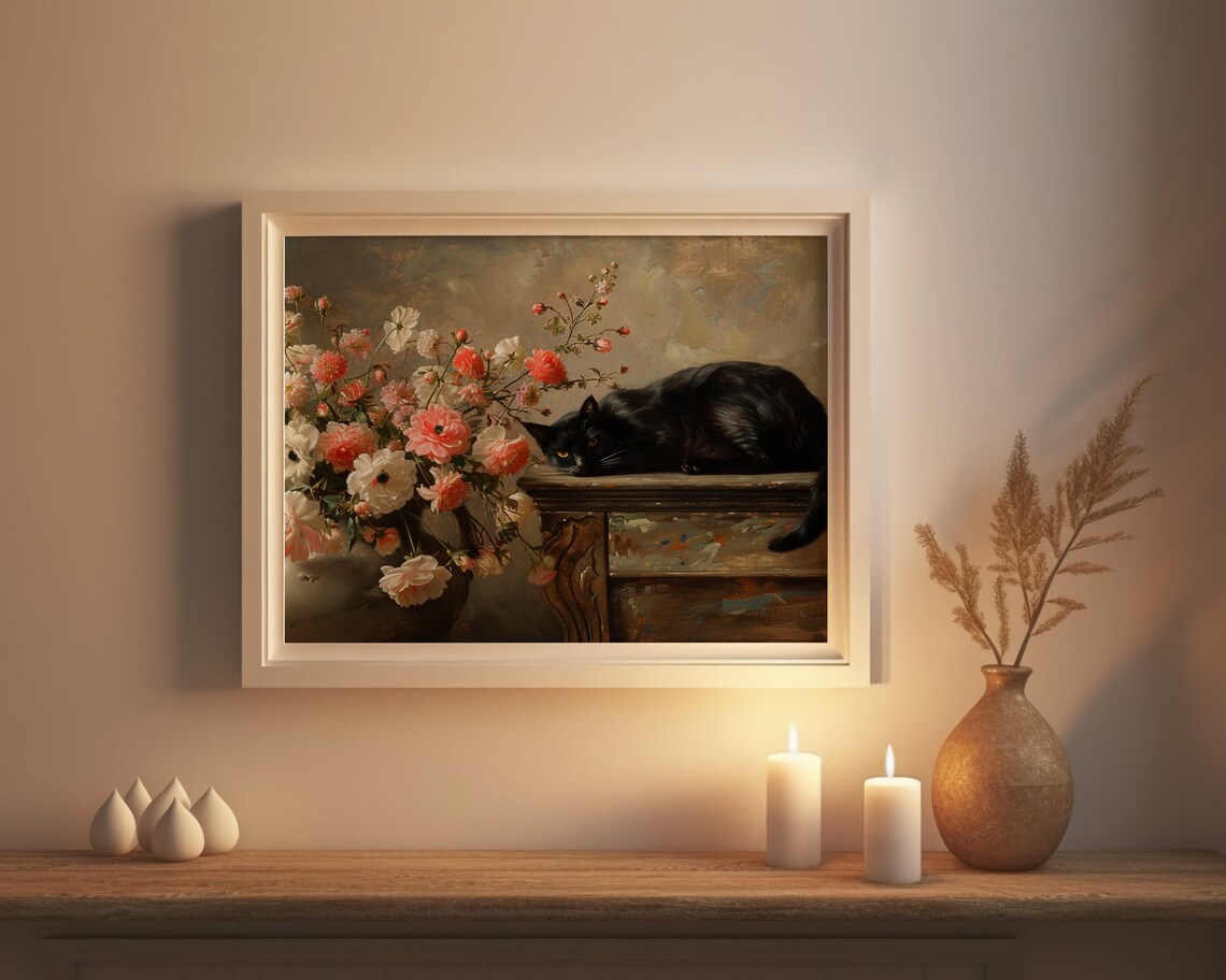 Floral Black Cat Art Print, Cat Lovers Wall Decor - Image 6