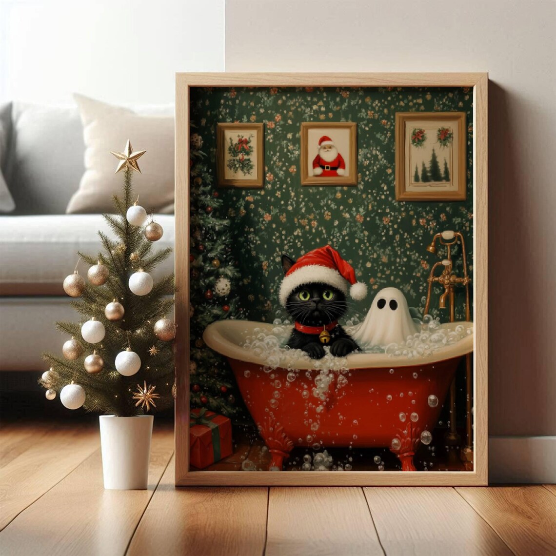 Ghost And Cat Christmas Bath Art, Whimsigoth Poster - Image 6