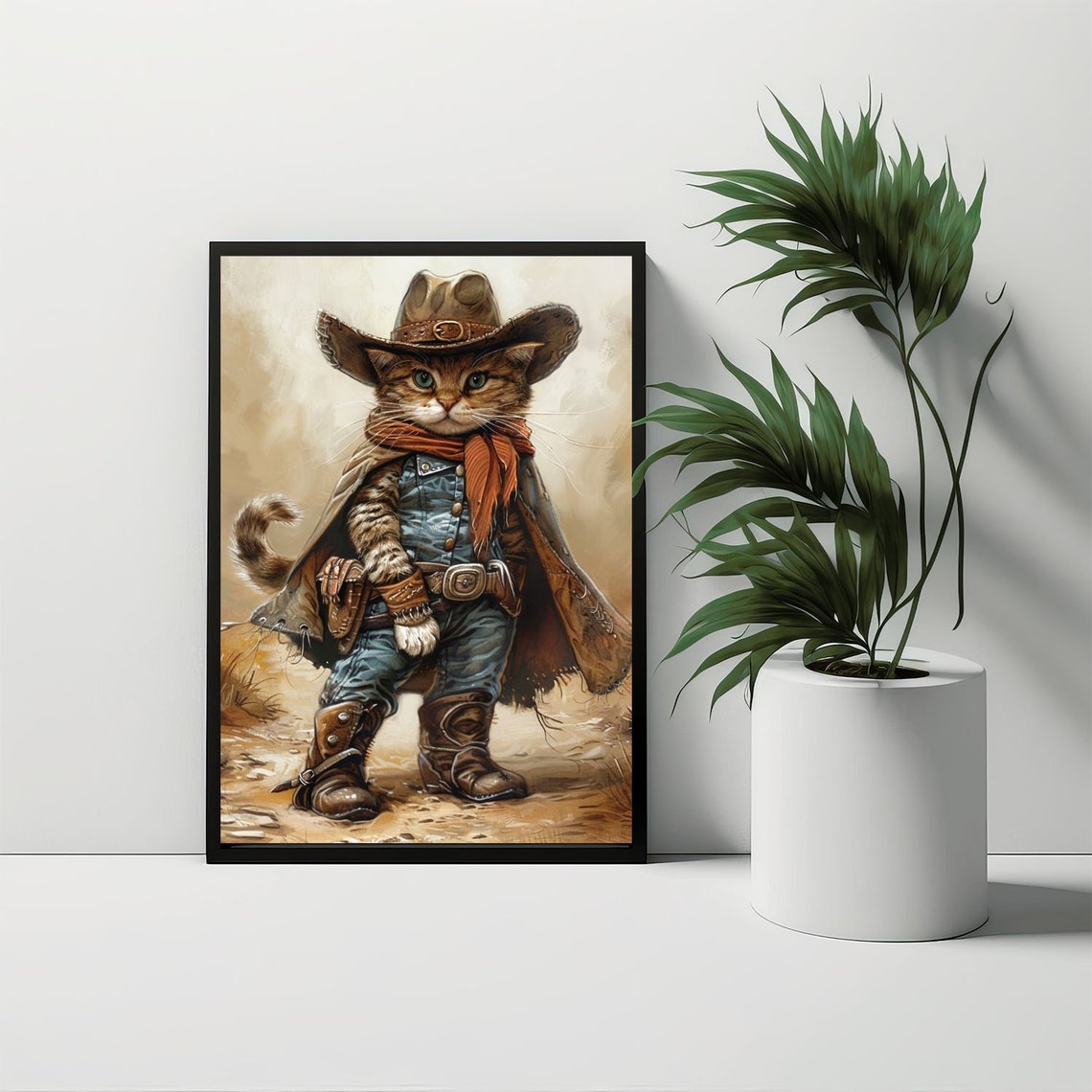 Cowboy Kitten in Boots and Hat Western Desert Cat Portrait Poster - Image 6