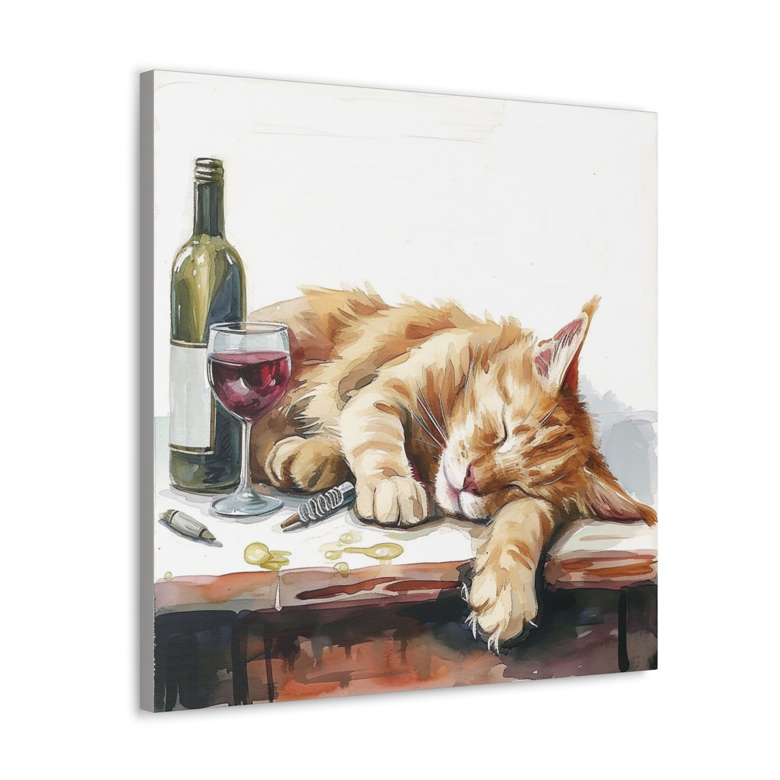 Orange Cat Sleeping Beside a Wine Bottle With Corkscrew Poster - Image 4