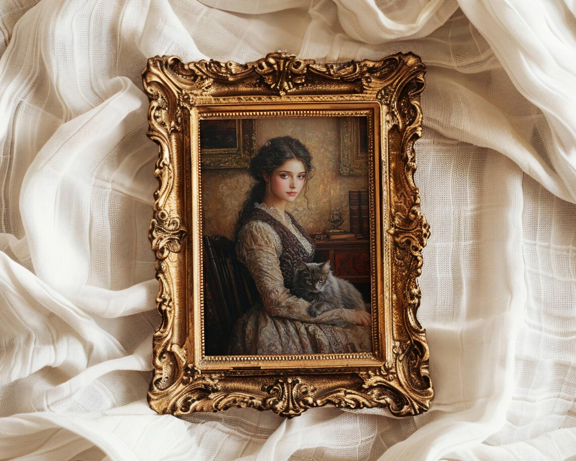 Victorian Lady With Her Cat, Moody Poster Print - Image 4