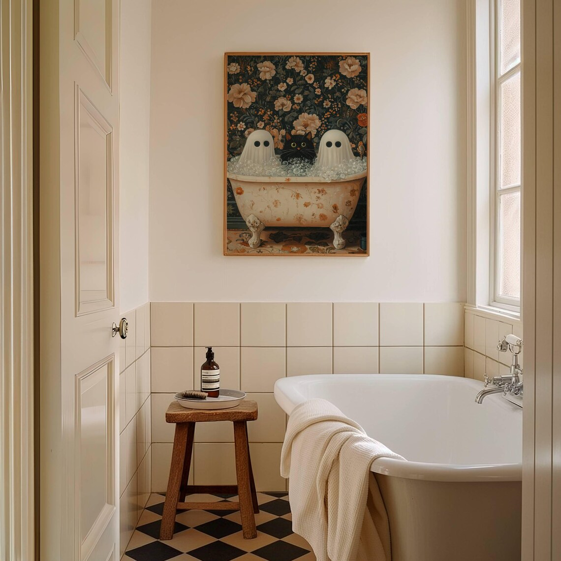 Ghosts And Cat in Bathtub, Halloween Art Print - Image 6