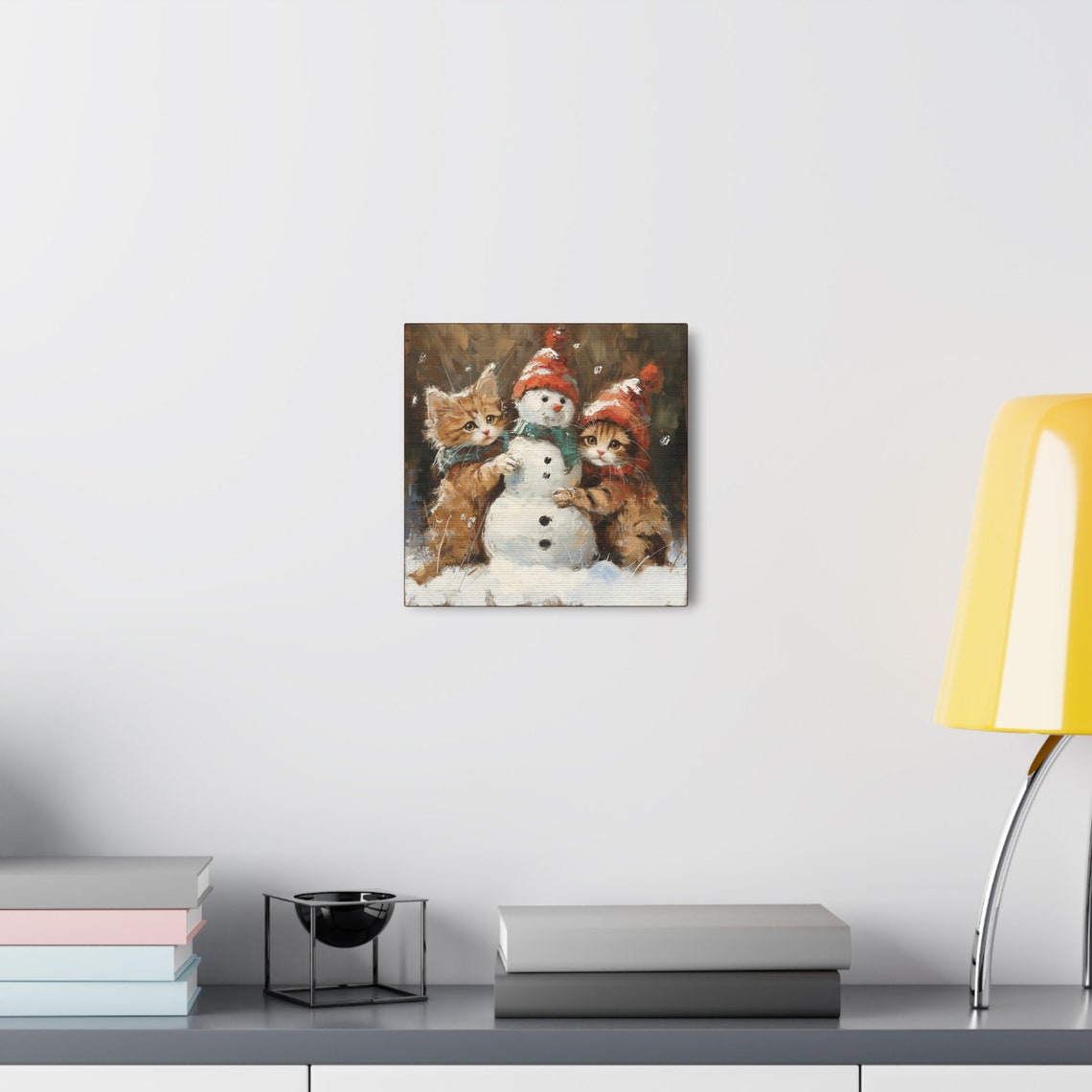 Two Kittens Hugging Snowman Winter Oil Painting Cat Art Poster - Image 5