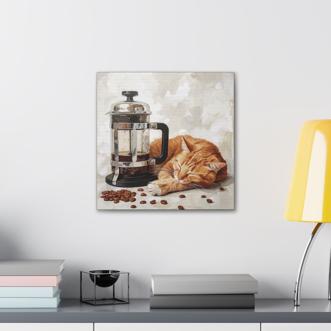 Sleeping Orange Tabby Cat Beside Glass French Press Coffee Poster - Image 5