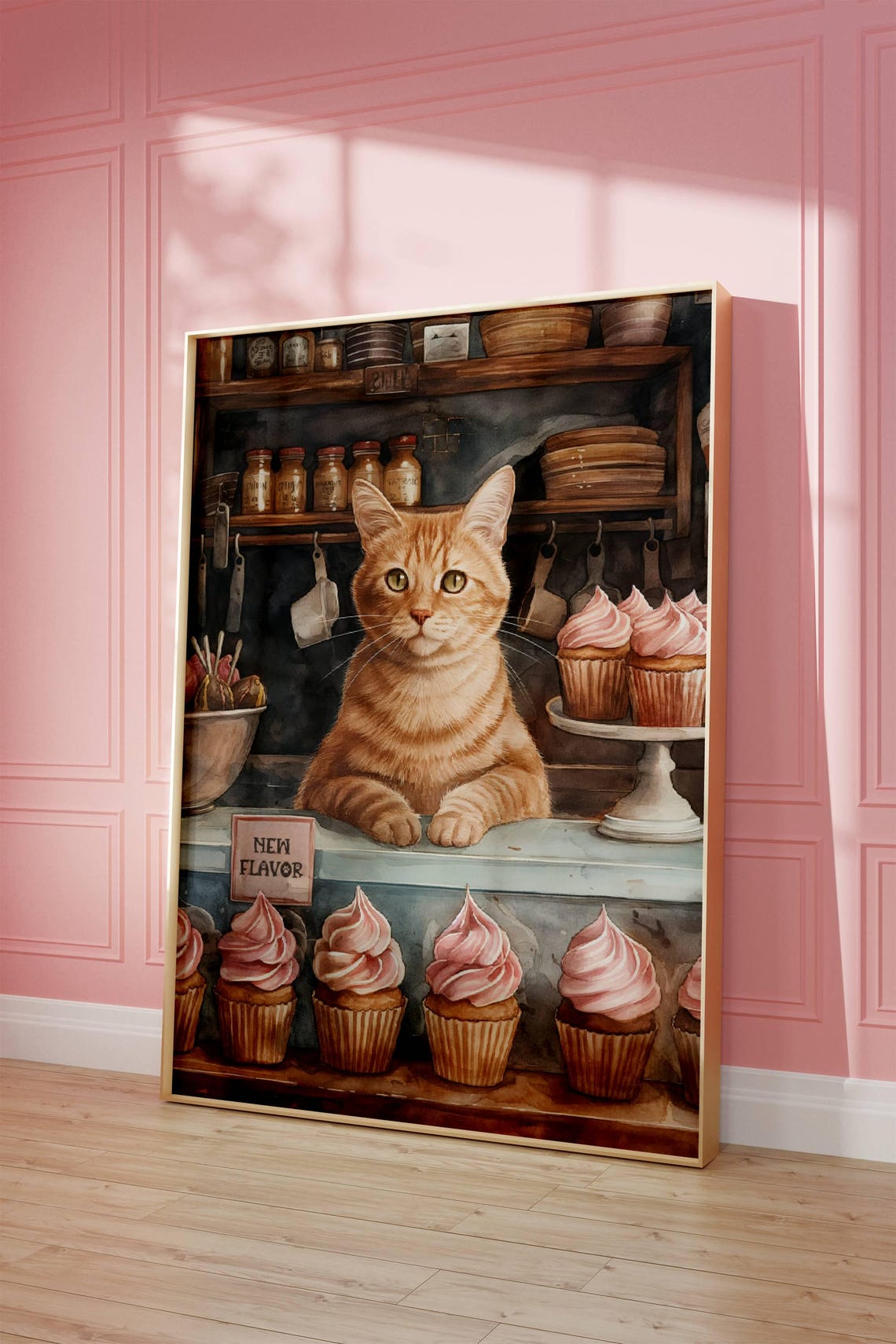 Ginger Cat Behind Cupcake Shop Counter New Flavor Sign Poster - Image 7