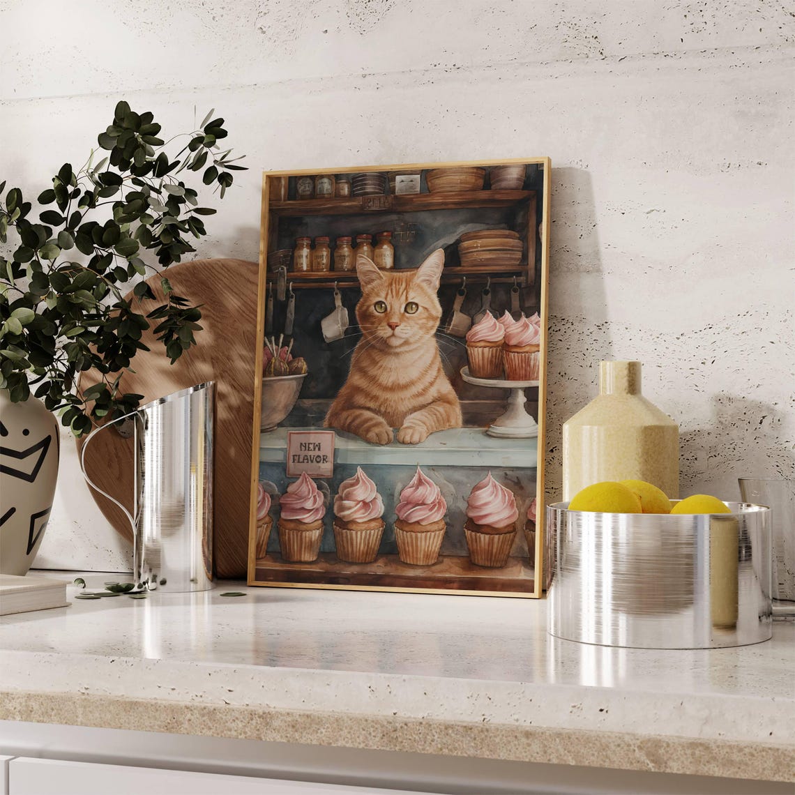 Ginger Cat Behind Cupcake Shop Counter New Flavor Sign Poster - Image 6