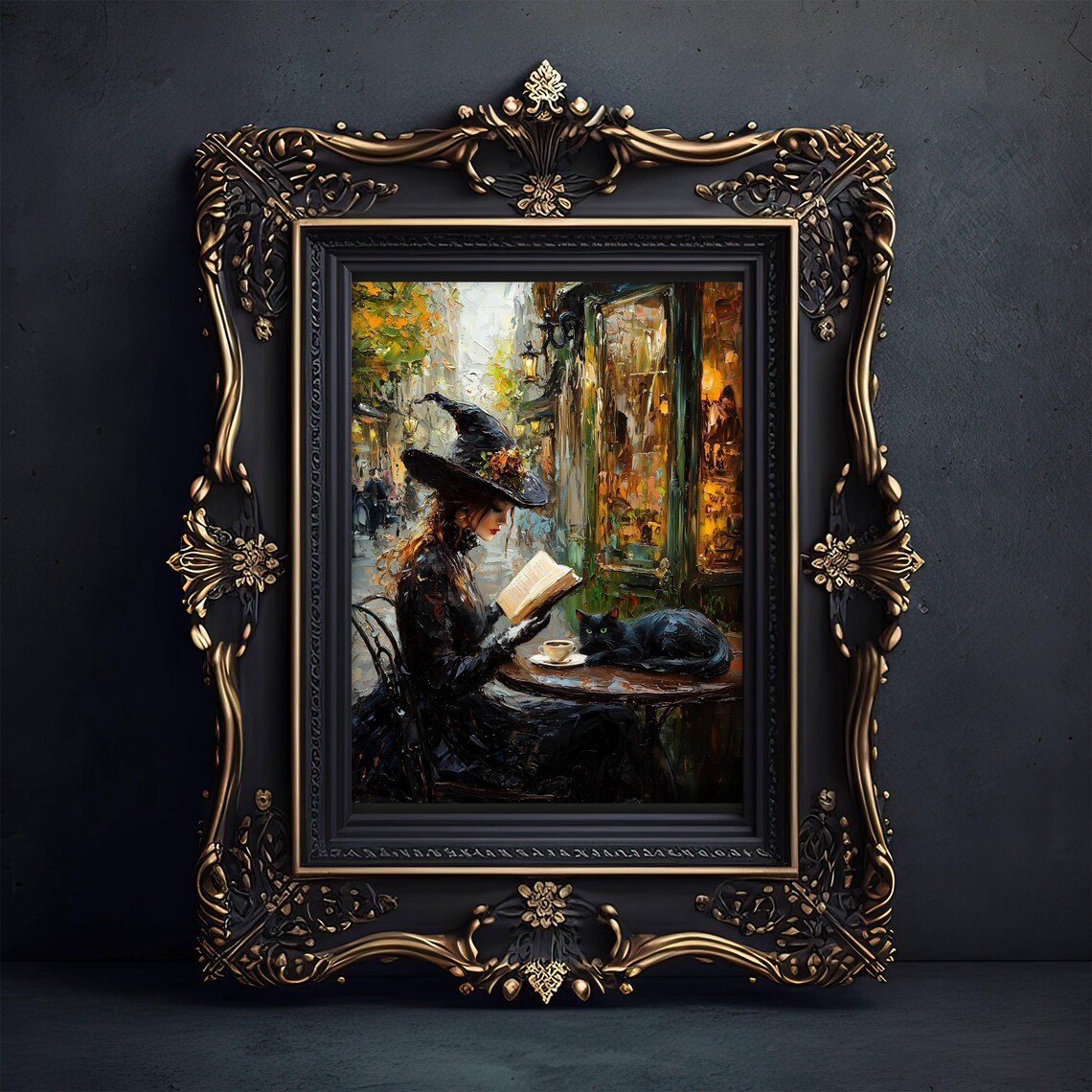 Witch Reading in a Cafe, Whimsigoth Halloween Art Print - Image 6