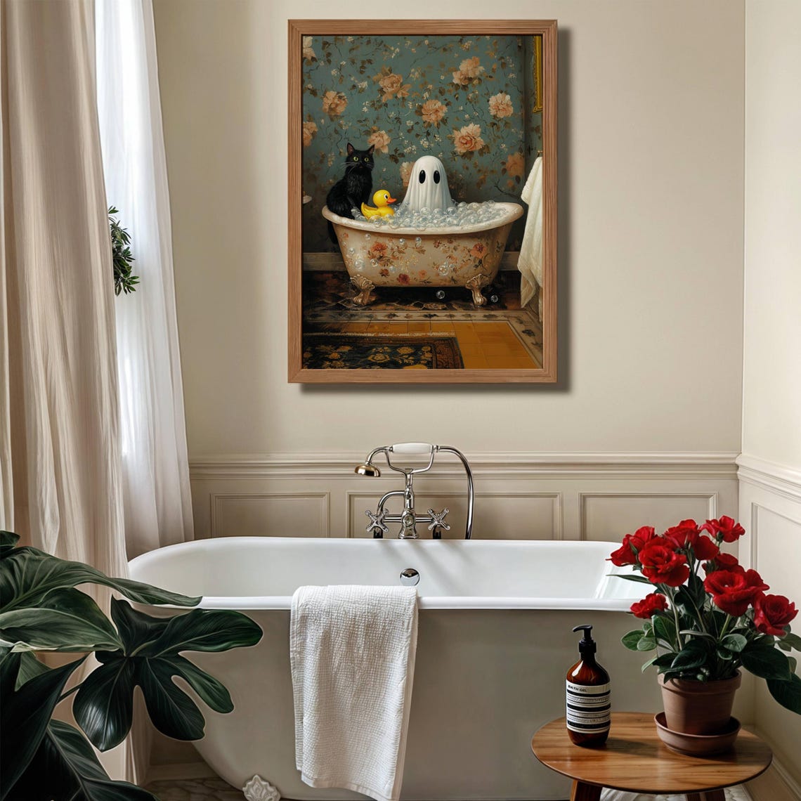 Black Cat Ghost and Rubber Duck in a Vintage Bubble Bath Poster - Image 6
