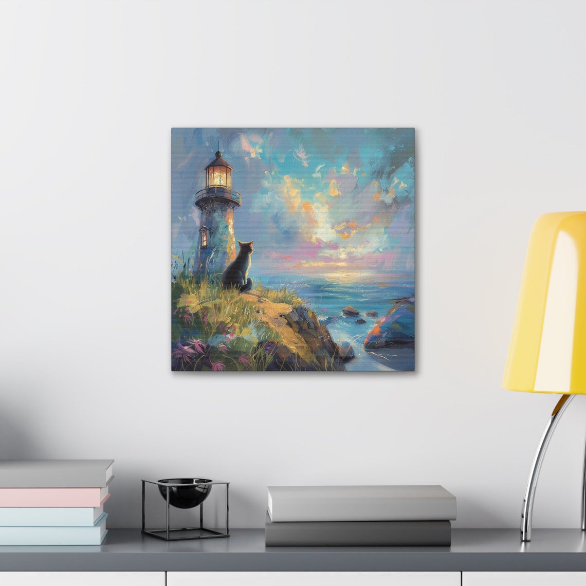 Lighthouse Cat Wall Art Cat Mom Gift Art Cute Kitty Wall Decor Lighthouse Ocean Home Decor - Image 6
