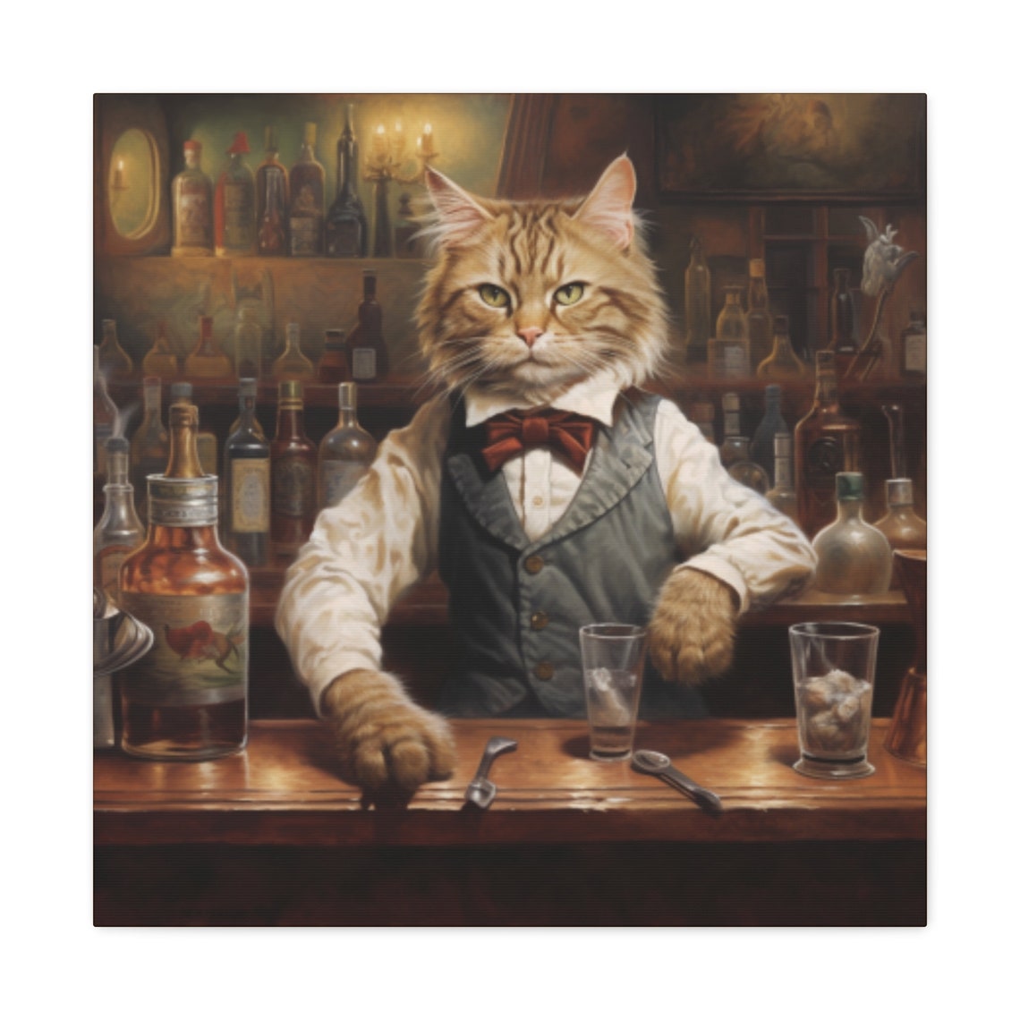 Ginger Bartender Cat in a Vintage Speakeasy Bar Portrait Poster - Image 5