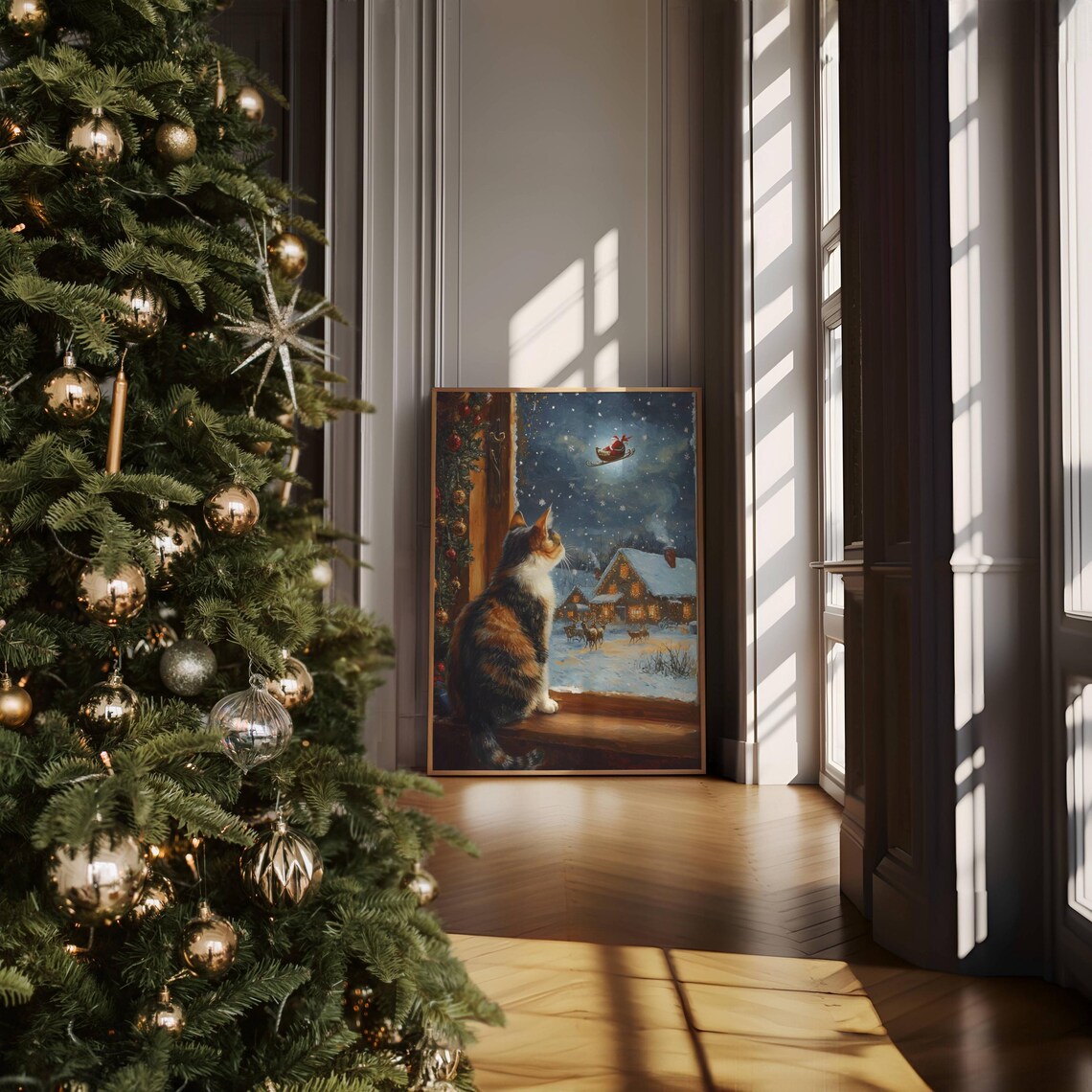 Calico Cat Christmas, Festive Holiday Art Print - Image 3