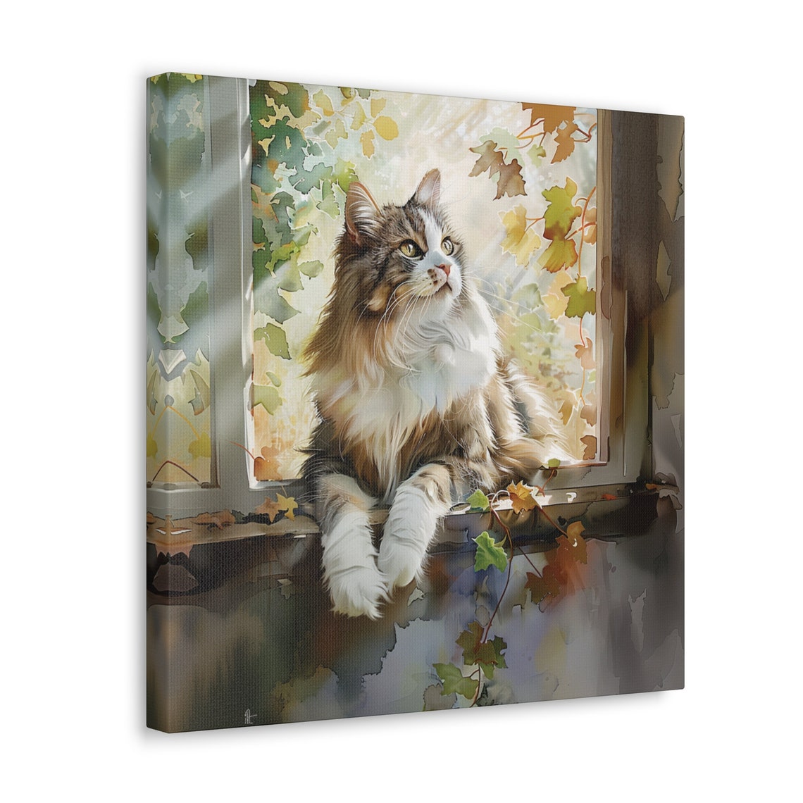 Fluffy Long Haired Cat Lounging on a Sunny Windowsill Poster - Image 3