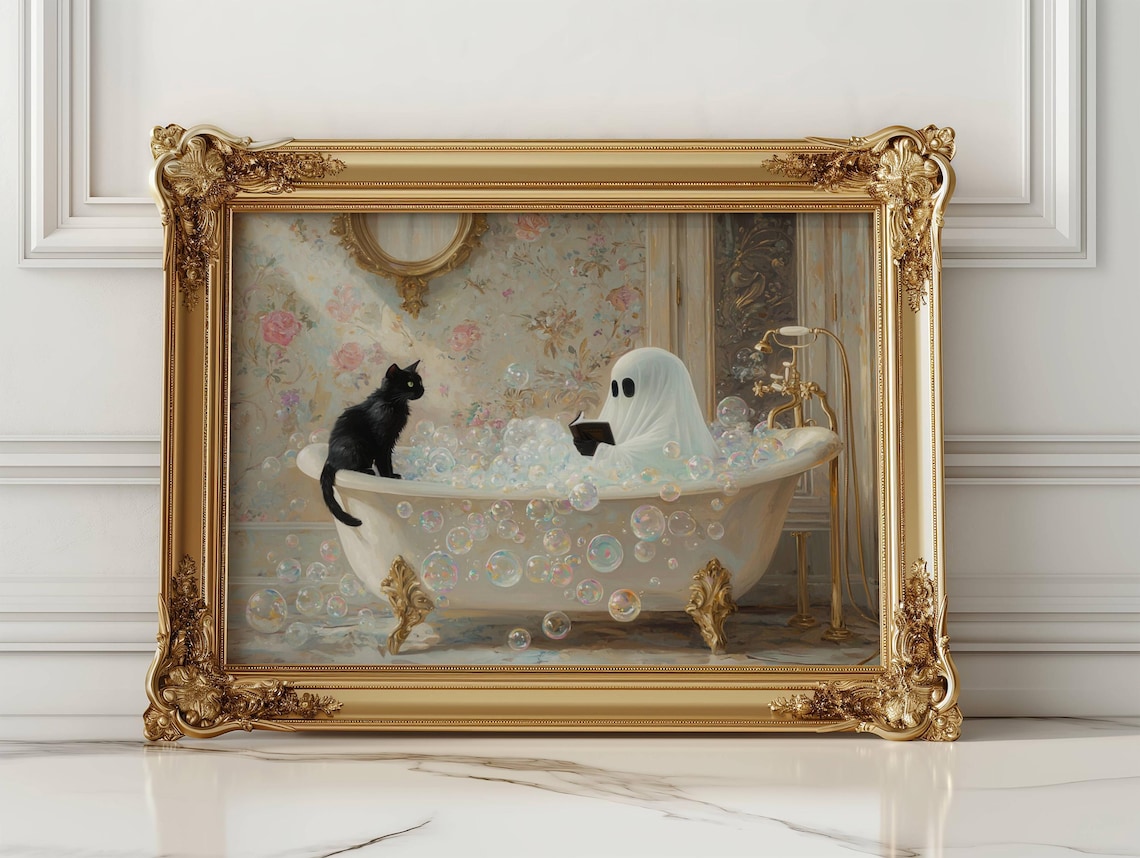 Ghost Reading in Bathtub, Whimsigoth Halloween Poster - Image 7