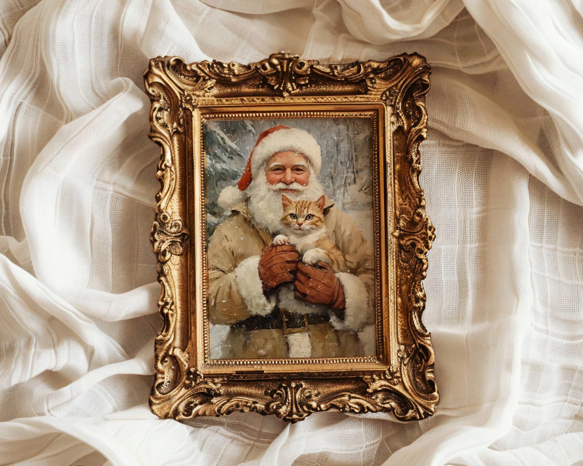 Santa Claus Holding an Orange Kitten in the Snow Christmas Poster - Image 3