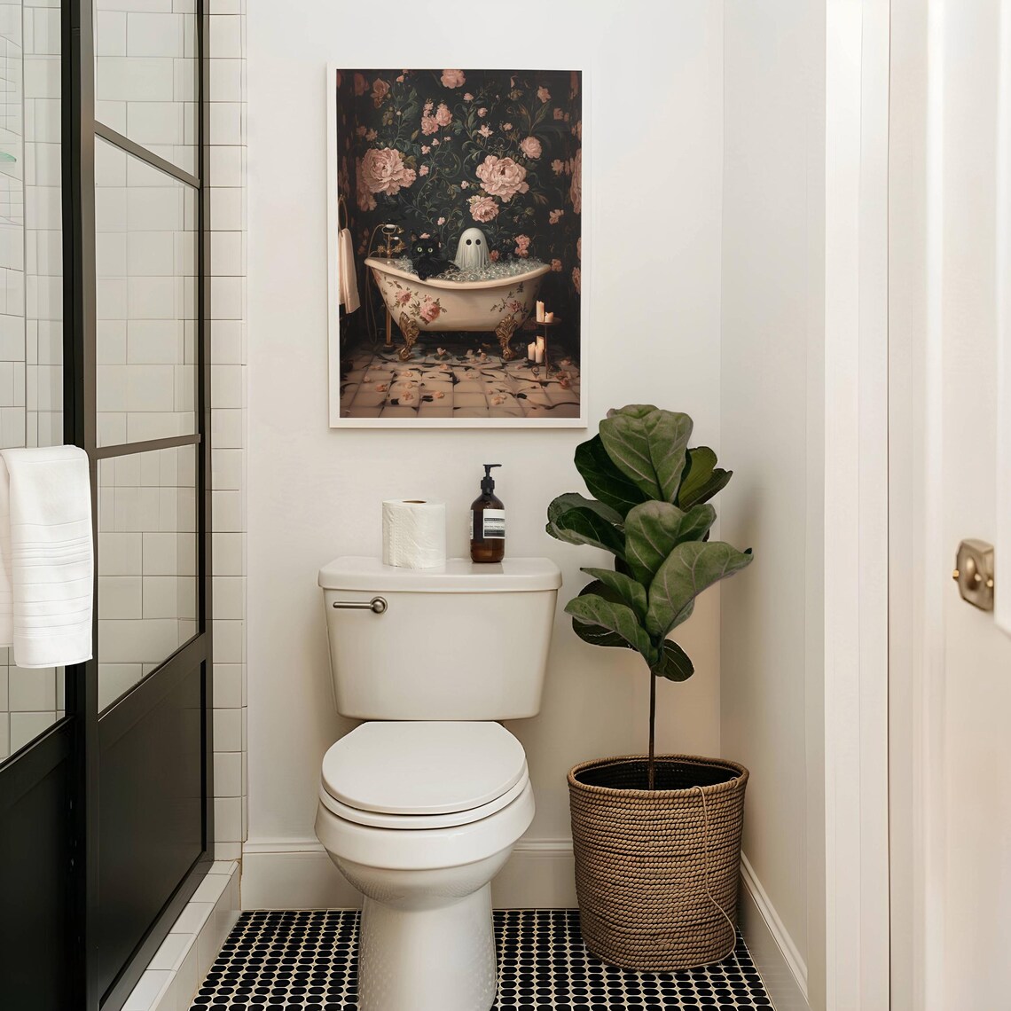Black Cat And Ghost Bathtub Poster, Whimsigoth - Image 3
