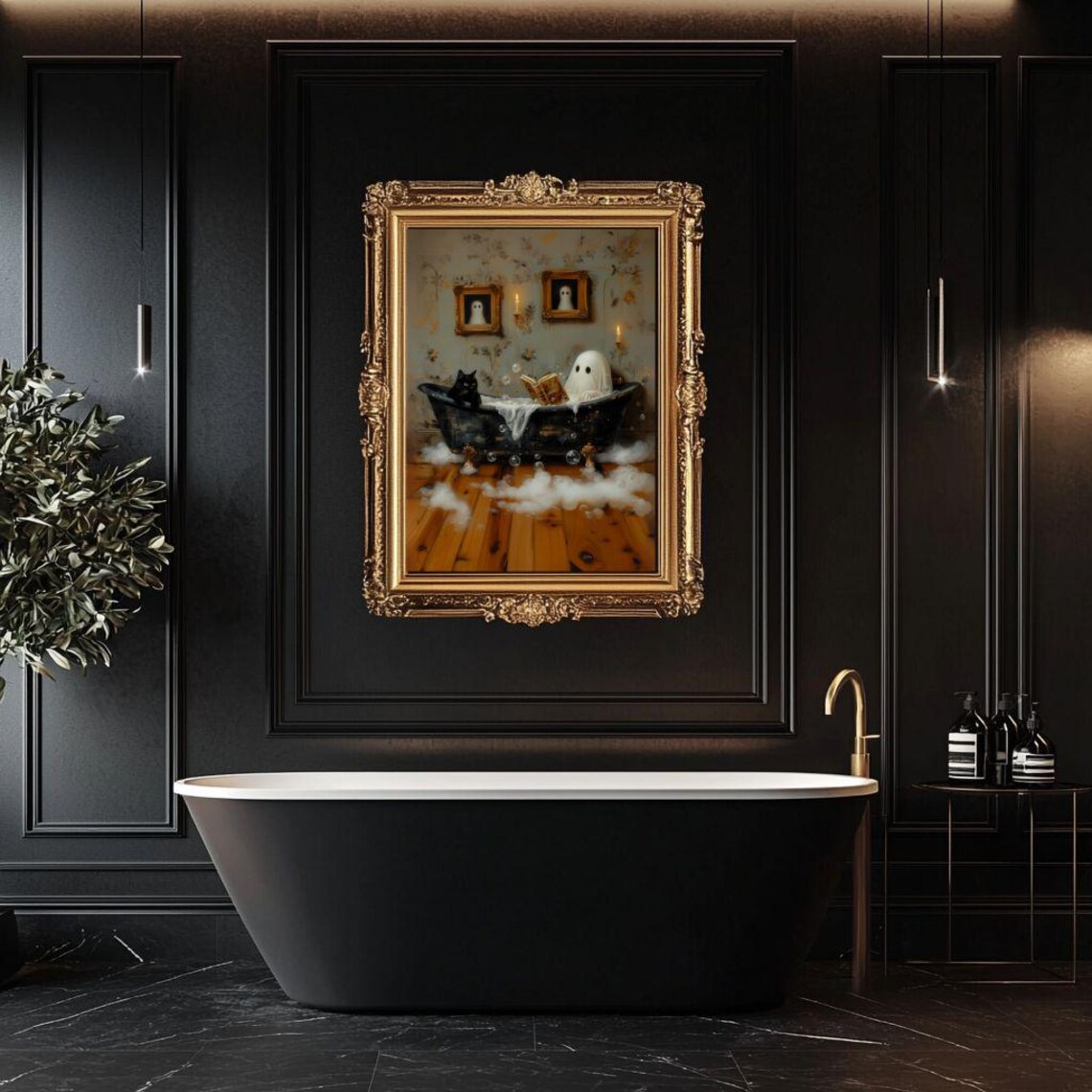 Ghost Reading in Bathtub Halloween Whimsigoth Art Print - Image 6