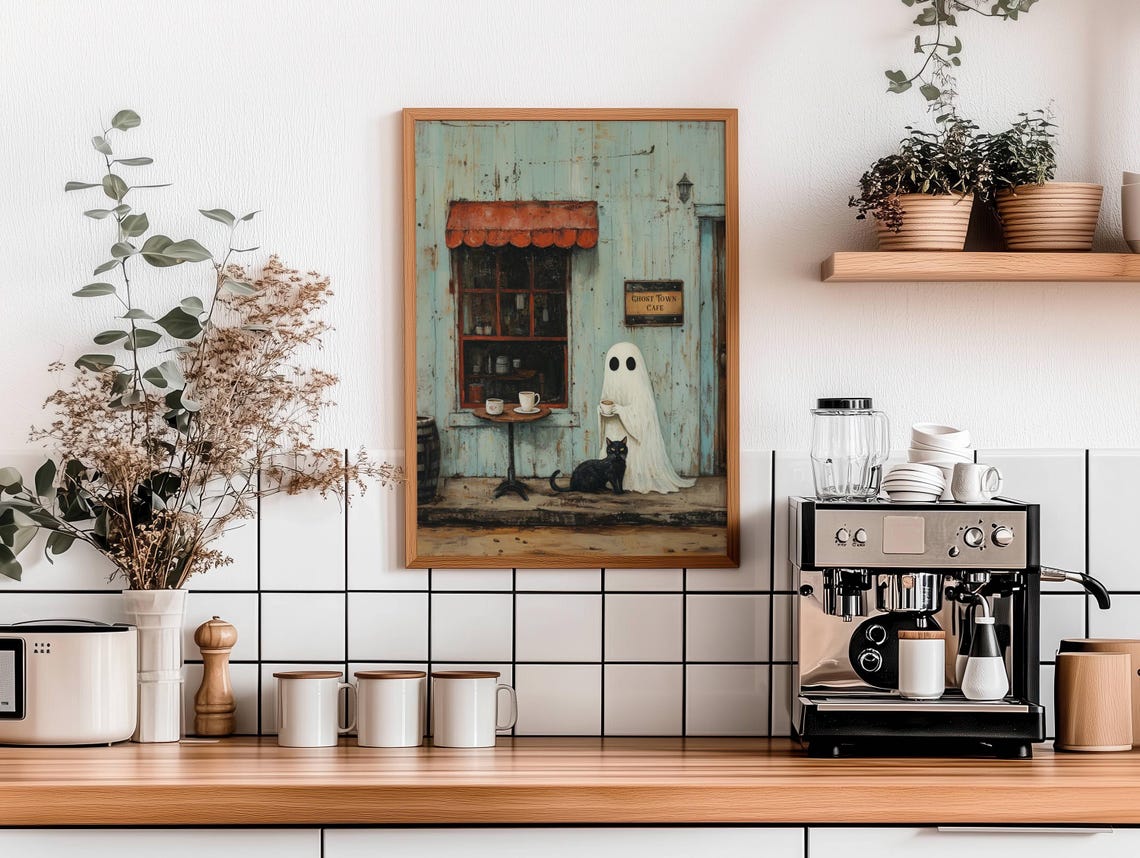 Ghost and Black Cat at the Ghost Town Cafe Storefront Poster - Image 6