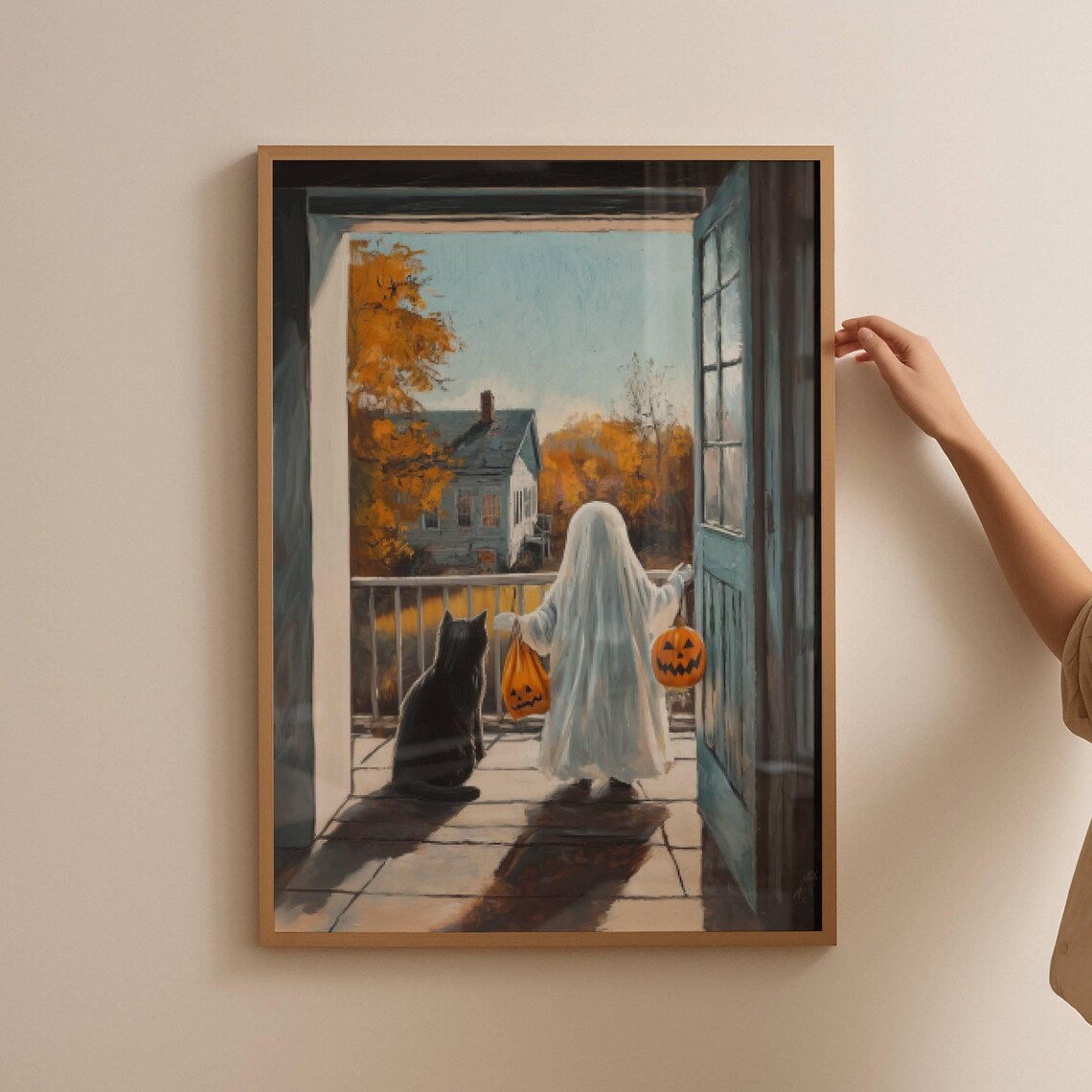 Black Cat And Ghost Whimsigoth Halloween Poster - Image 4