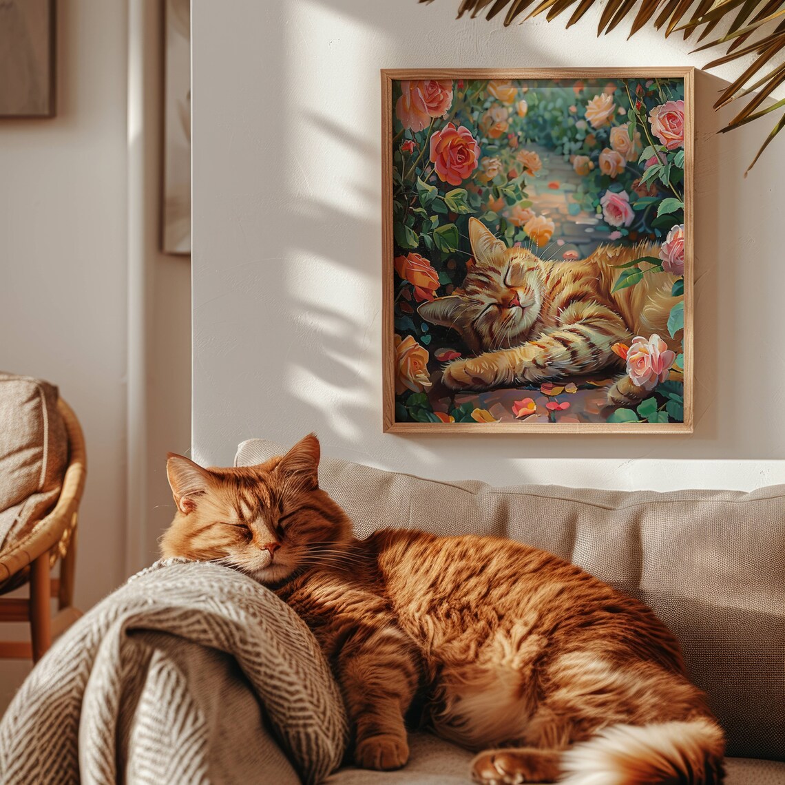 Ginger Cat in Rose Garden Poster, Floral Feline Art Print - Image 7