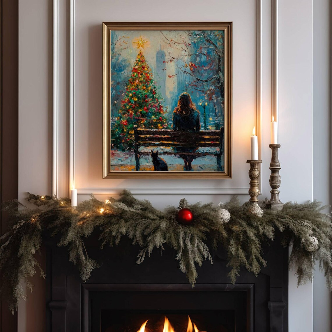 Woman in City Park, Impressionist Christmas Art Print - Image 7