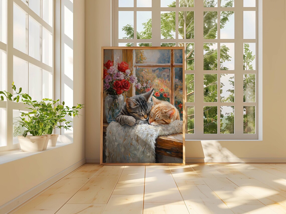 Tabby Cats In Window Floral Cat Art Print - Image 6