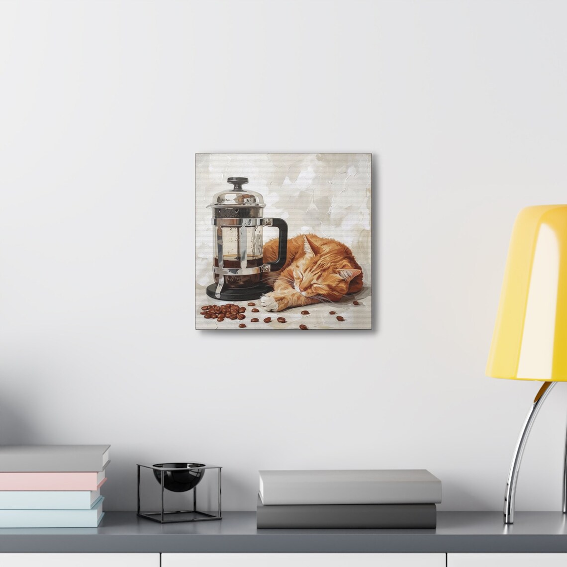 Sleeping Orange Tabby Cat Beside Glass French Press Coffee Poster - Image 6