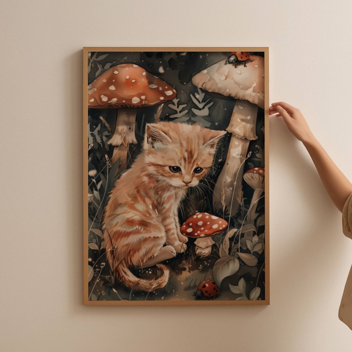 Tiny Ginger Kitten Among Giant Toadstools Fairy Tale Art Poster - Image 4