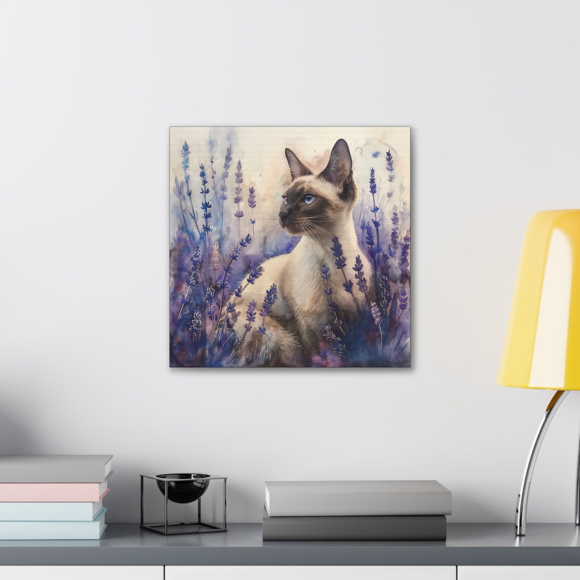 Elegant Siamese Cat Sitting Among Lavender Flowers Watercolor Poster - Image 3