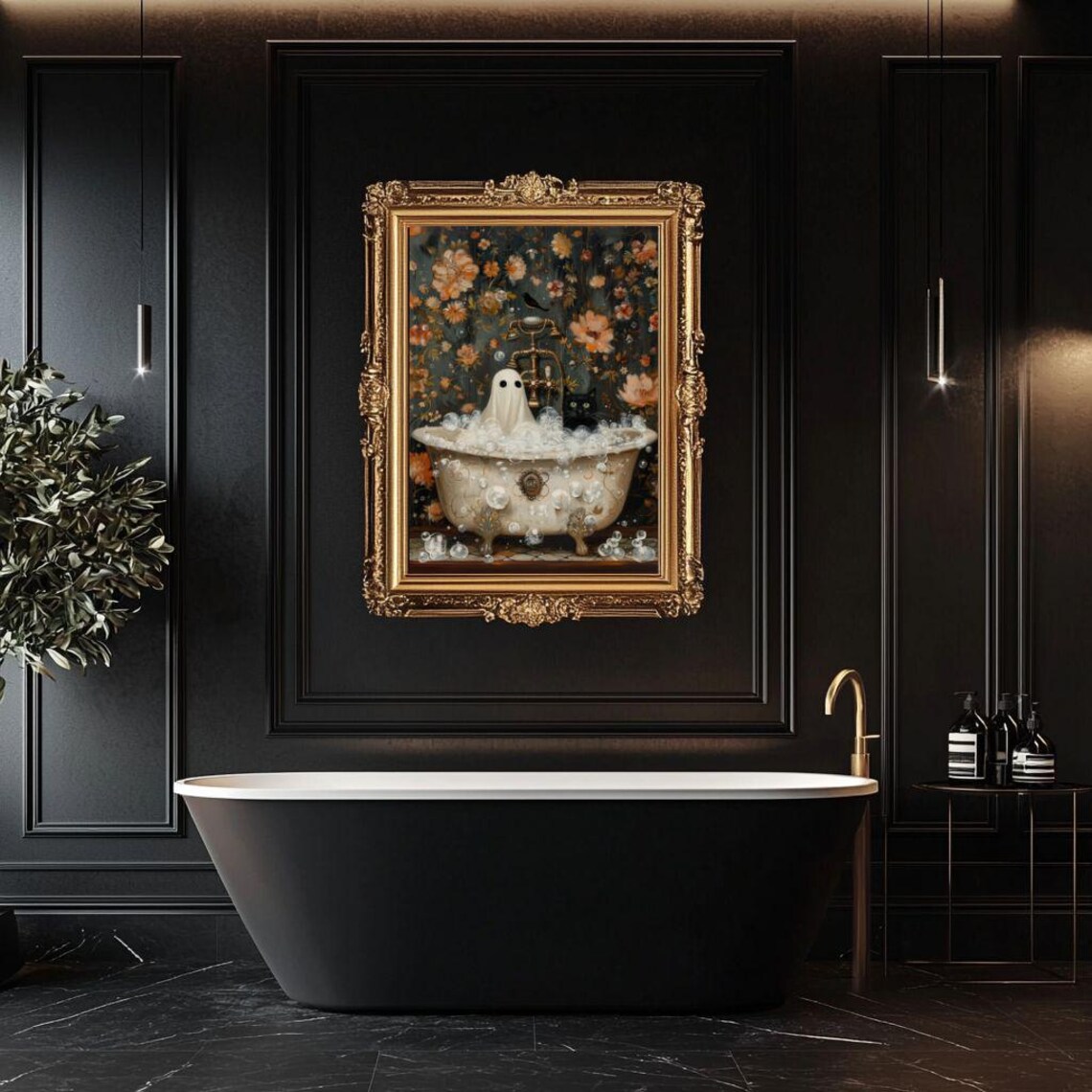 Ghost and Cat in Bathtub, Whimsigoth Halloween Poster - Image 4
