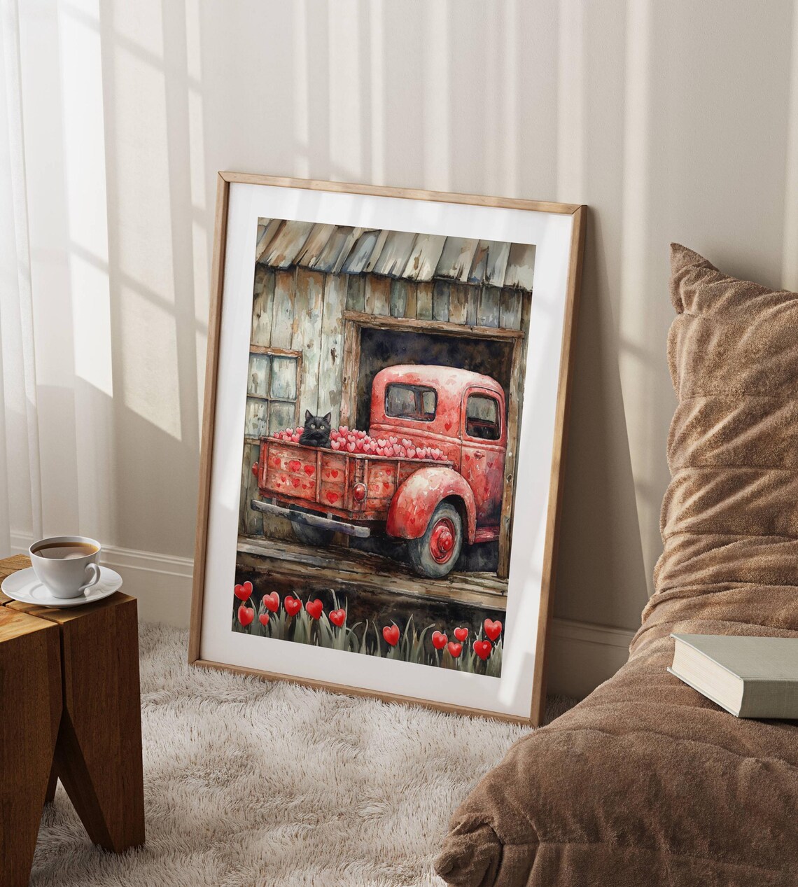 Black Cat in a Vintage Truck Full of Valentine Hearts Poster - Image 5