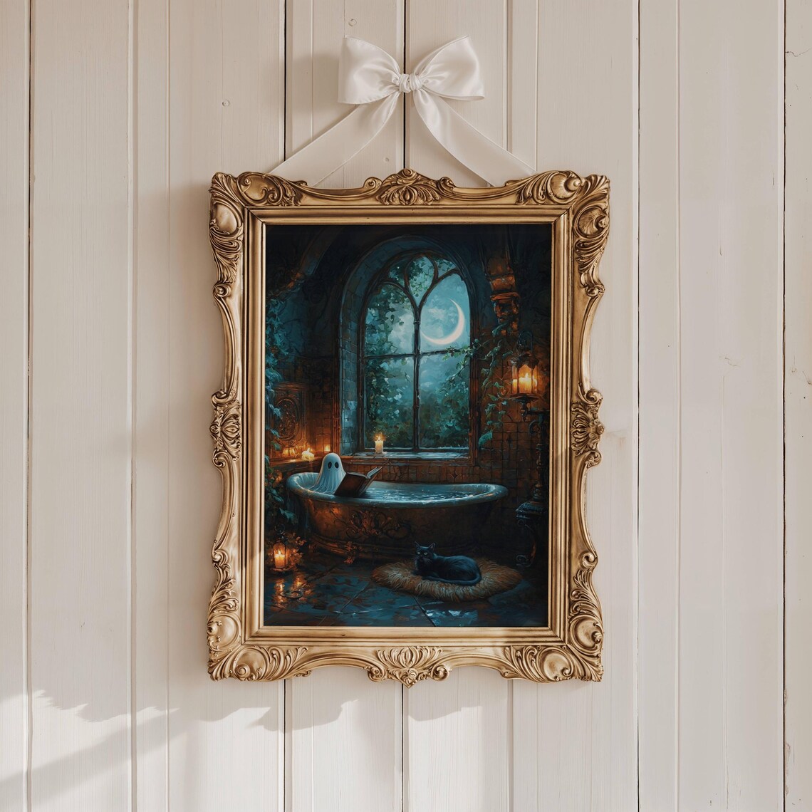 Little Ghost Reading a Book in a Candlelit Bathtub on a Moonlit Night Poster - Image 7
