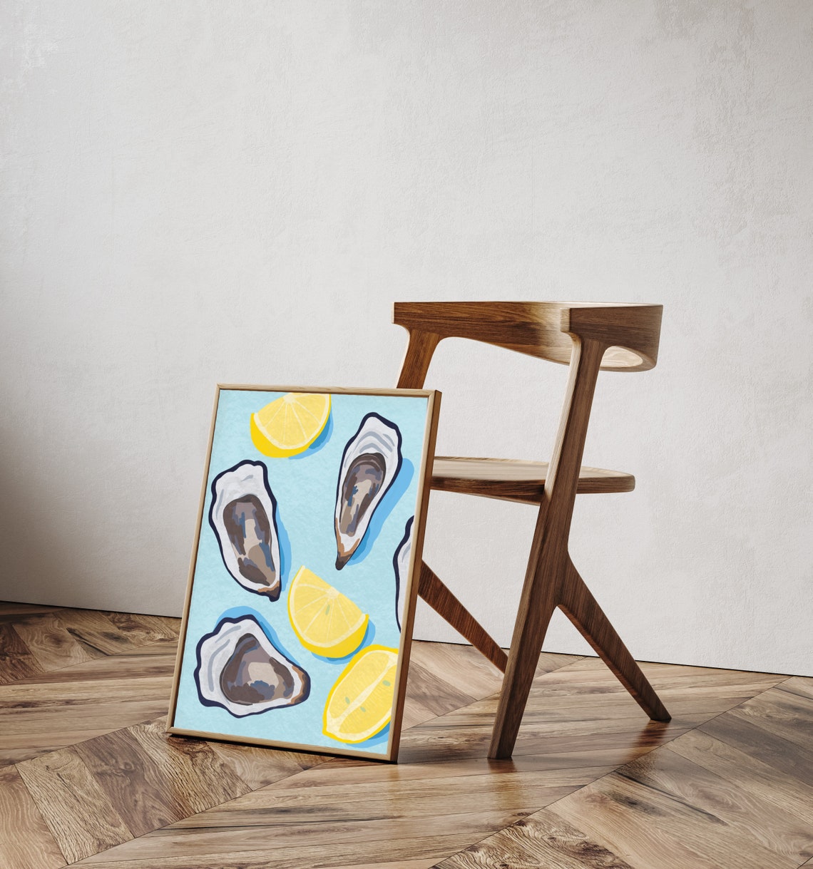 Oysters And Lemons Coastal Wall Art Blue Summer Seafood Kitchen Print - Image 3