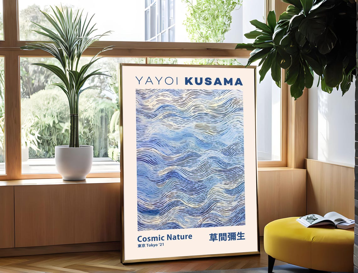 Yayoi Kusama Cosmic Nature Tokyo 2021 Blue Ocean Waves Poster - Image 3