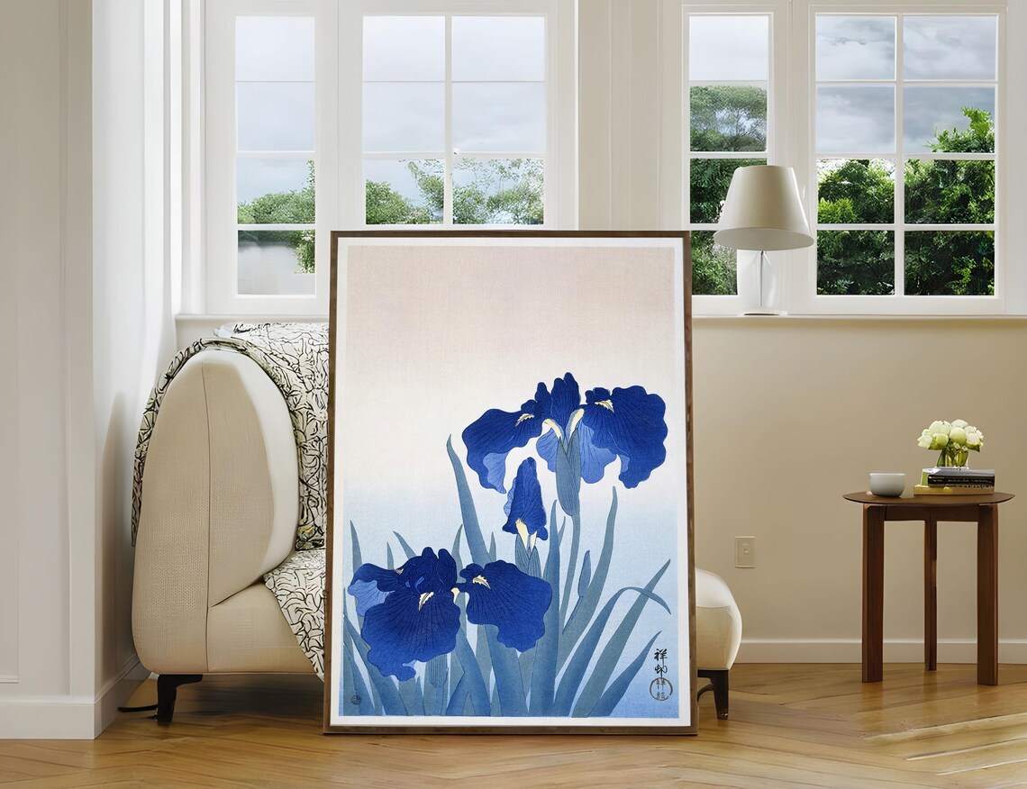 Ohara Koson Blue Iris Flowers Japanese Woodblock Style Art Poster - Image 4