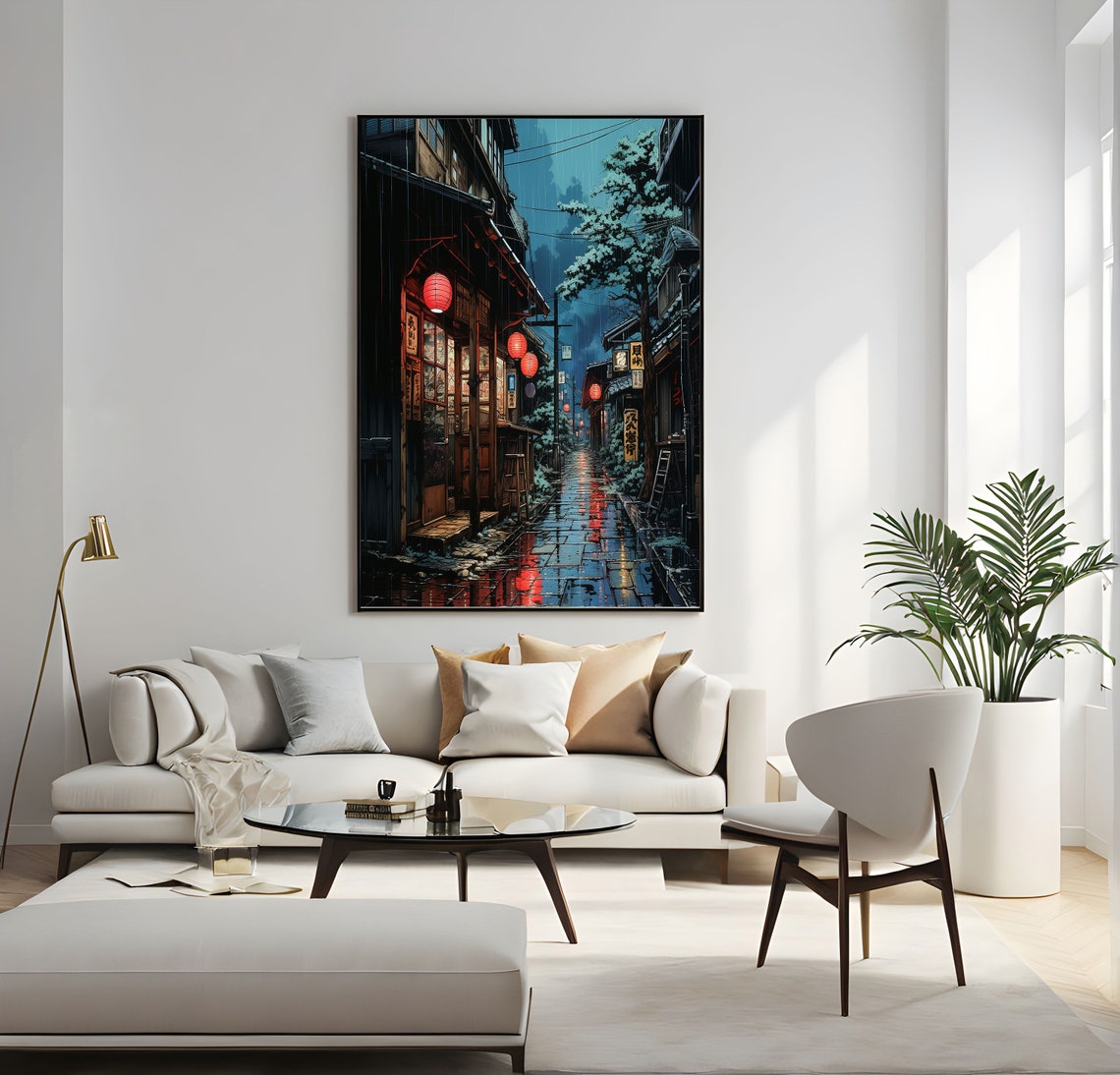 Rainy Night in Kyoto Lantern Lit Street Japanese Alley Poster - Image 2